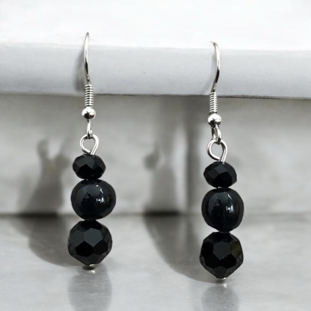 Handcrafted Glass Lampwork Bead Earrings with Black and Silver Accents Handmade